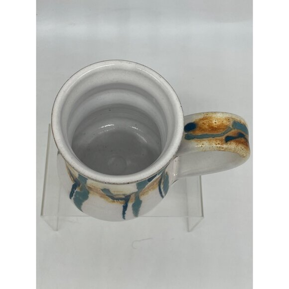 Brenner Tollivor Studio Pottery Mug With Abstract Blue & Brown Glaze Design - Picture 3 of 7